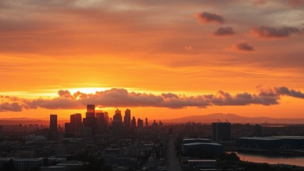 Sunset over Oakland cityscape before school budget cuts news.
