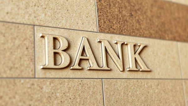 Close-up of 'BANK' sign on stone wall symbolizing California bank merger.