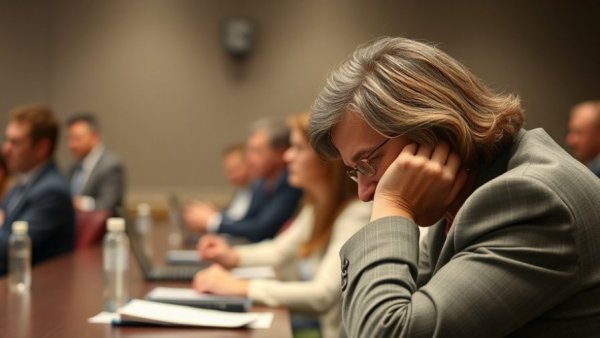 Oakland City Council meeting attendee resting head