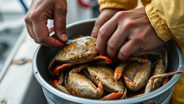 Bay Area commercial Dungeness crab season catch in a bucket.