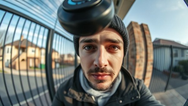 San Francisco local news: man at doorbell camera, urban street scene.