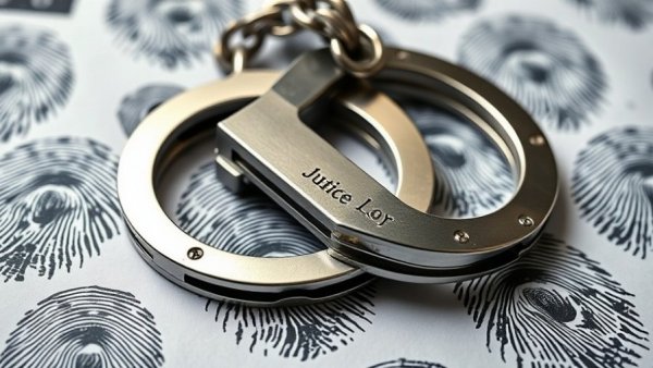 Metallic handcuffs on a fingerprint sheet, symbolizing San Mateo County human trafficking operation efforts.