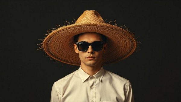 Stylish person in straw hat at event, Bad Bunny Concerts Mexico City.