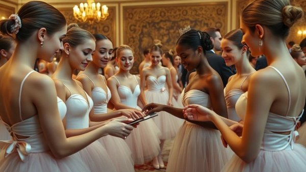 Ballerinas signing autographs at San Francisco holiday event.