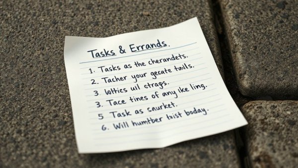 Close-up of handwritten errands list on San Francisco sidewalk.