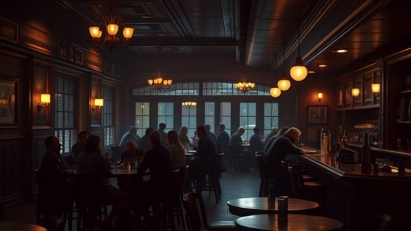 San Francisco power outage dims bar, patrons sit quietly.