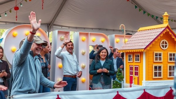 San Francisco Rose Parade Float scene with excited participants and decor.