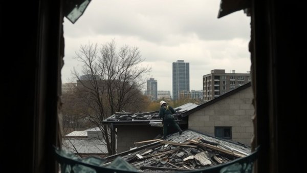 Ukraine Siversk withdrawal impact visualized through damaged building repairs.