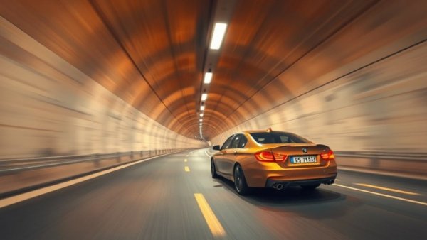 Caldecott Tunnel vehicle motion blur with illuminated interior