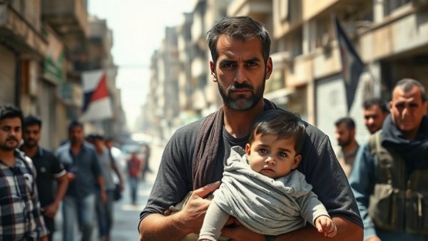 Man carries child in Gaza amid cease-fire violence.