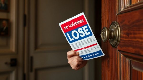 Campaign flyer about off-script canvassing strategies for Democrats on a door.