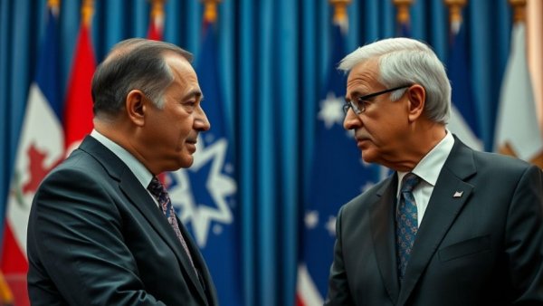 Leaders discussing Trump Influence on Ukraine Peace Process, flags backdrop.