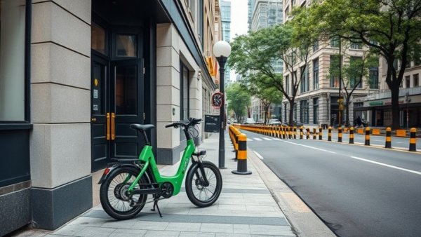 San Francisco local news scene with e-bike and studio building.