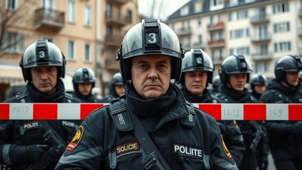 Swiss security personnel managing safety hazards during fire disaster response.