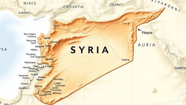 Geographic map of Syria with neighboring countries, highlighting Syrian cities.