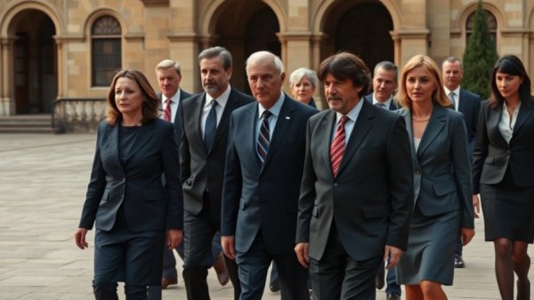 Diplomatic group walking in historical courtyard, Iran Ready for War and Negotiations.