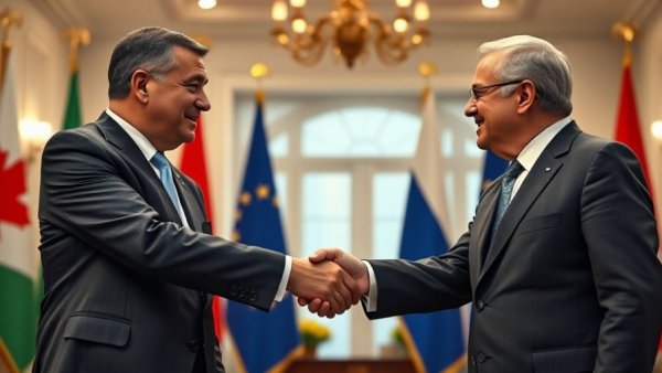 Diplomats in formal setting shake hands with Canada and China flags.