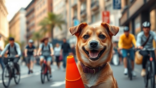San Francisco local news: Dog with traffic cone on city street