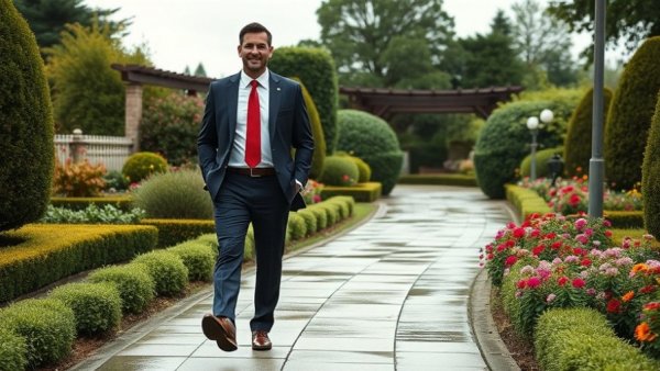 Distinguished man strolling in garden, related to Trump texts to Norway’s Prime Minister.