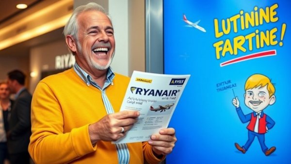 Ryanair Great Idiots seat sale event with excited man.