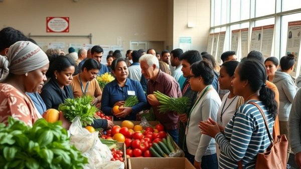 Treasure Island food access event showcasing community members selecting fresh produce.