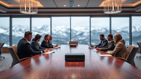 SF News panel discussion in elegant room with device on table.