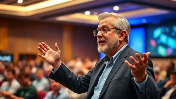 AI regulations jobs impact discussion with expressive speaker at conference.