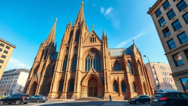 San Francisco church exterior with gothic spires under clear sky.