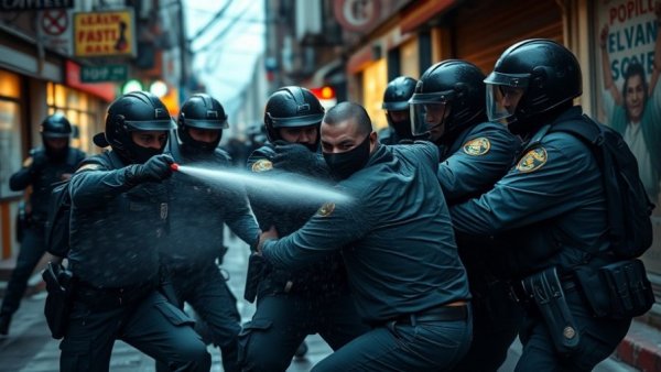 Border Patrol Pepper Spray Incident, officers restraining individual, intense scene.