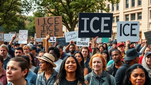 Protesters in San Francisco rally against ICE with signs.