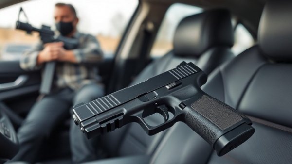 Handgun on car seat relating to Second Amendment rights.