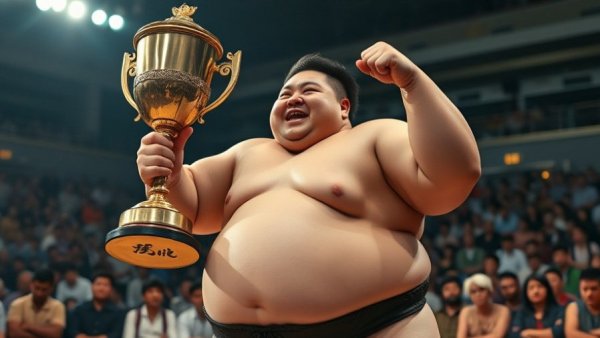 Sumo wrestler receiving trophy, symbolizing gender equality in sumo.