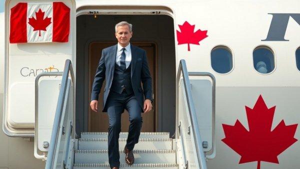 Global trade focus for Carney in 2026 with man exiting plane.