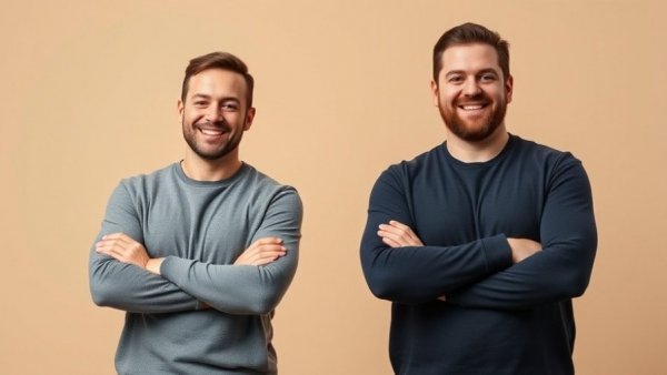 Two men smiling with crossed arms in a studio setting.