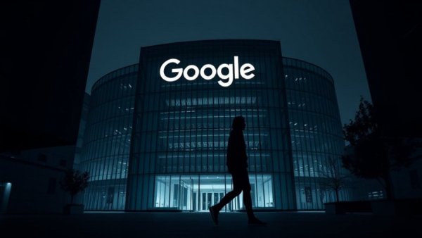 Silhouette at Google HQ highlighting California local news funding crisis.