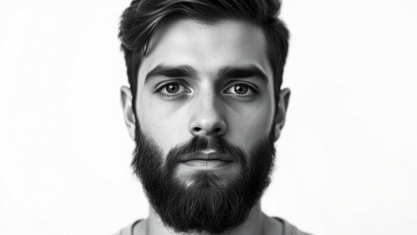 Portrait of a young man with a beard, monochrome.