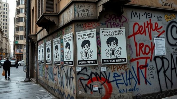East Bay student protest posters against ICE on graffiti-covered street corner.