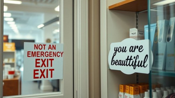 Store interior with uplifting 'you are beautiful' sticker, San Francisco local news.