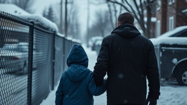 Adult escorting child in snowy area, Detention of Children by ICE