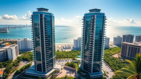 Kempinski branded residence Miami, modern twin towers by the ocean.