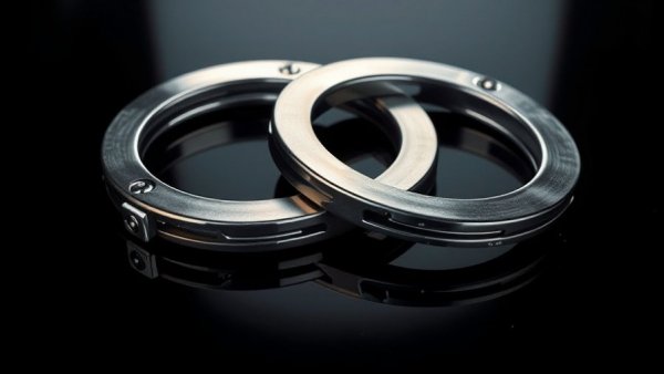 Metal handcuffs on black surface, representing restraint and authority.