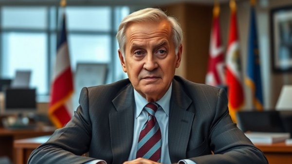 Older man in a suit with puzzled expression at desk, Trump Epstein Files context.