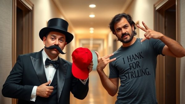 Pro Billionaire March San Francisco attendees in humorous attire indoors.