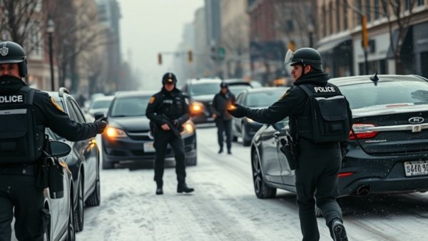ICE Operations in Minnesota: law enforcement officers on snowy street.