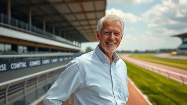 King Leatherbury Trainer Legacy: smiling man by a racetrack