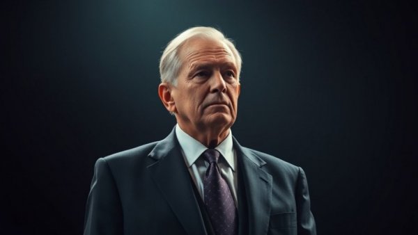 Distinguished older man reflecting, dramatic lighting.