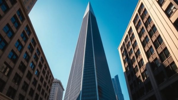 Striking view of Transamerica Pyramid under blue sky.