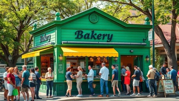 Charming bakery scene with people in Napa, highlighting affordability and community.