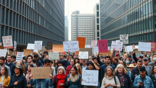 Protest against U.S.-Israeli military strikes on Iran near modern building.