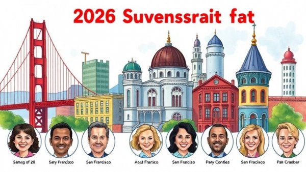 San Francisco landmarks in cartoon style for 2026 race with PG&E theme.
